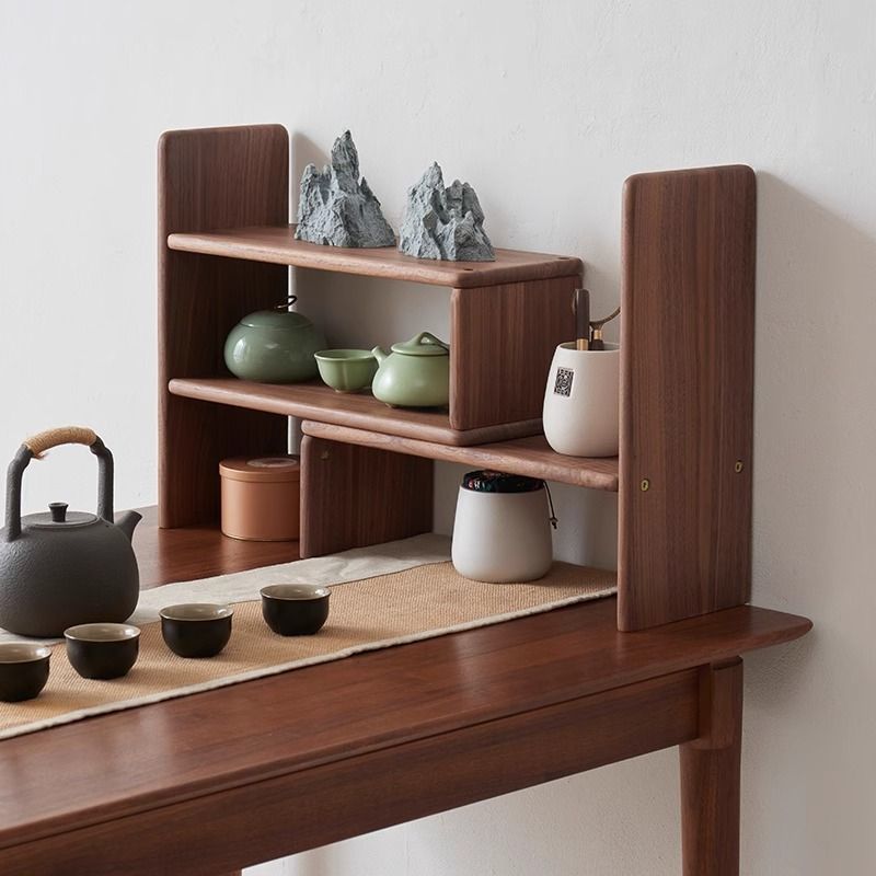 Coffee Tea Display - ชั้นวางของไม้วอลนัทสีดำ ที่วางแก้วน้ำ ชุดชงชา ชั้นวางของหลายชั้น ชั้นวางโชว์แก้วกาแฟบนโต๊ะ