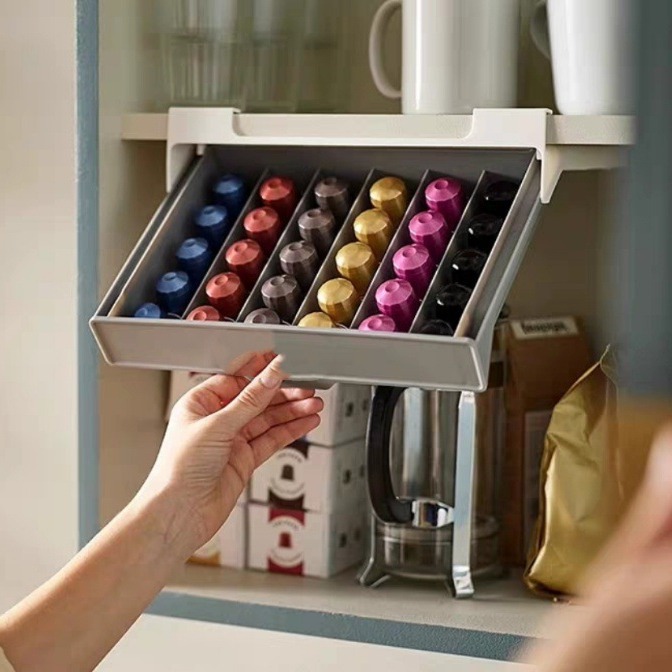 Coffee Tea Bags - ที่ใส่แคปซูลกาแฟ กล่องเก็บแคปซูลกาแฟ ชา ถุงชา ชั้นวางจัดระเบียบ ไม่ต้องเจาะ