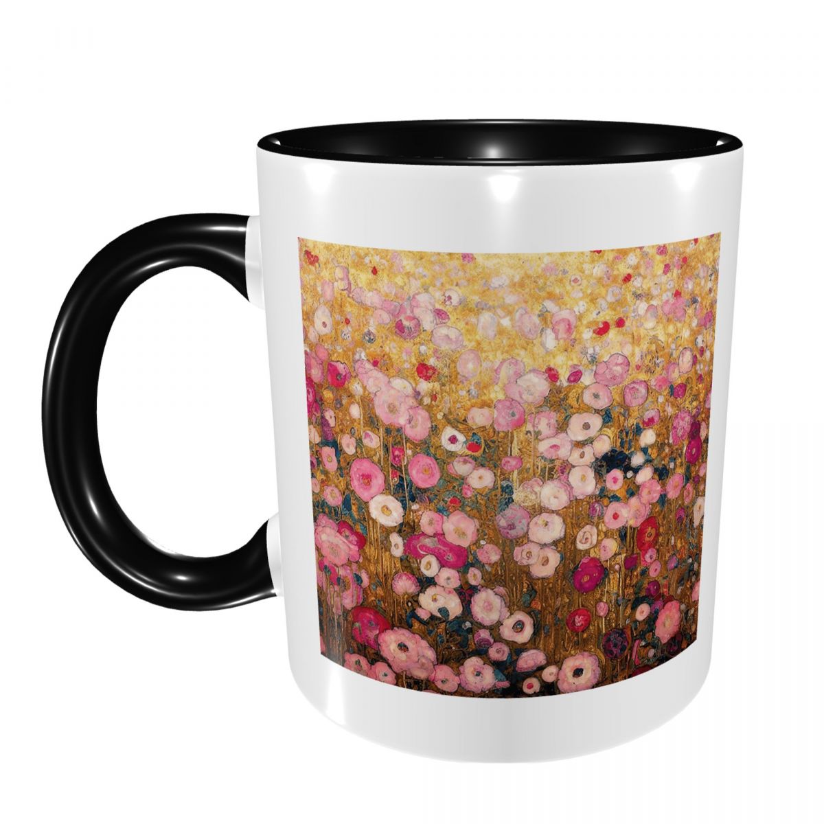Coffee Tea Garden - กุสตาฟ คลิมท์ แก้วลายสวนดอกไม้สีชมพู แก้วเซรามิกตลกๆ แก้วกาแฟ แก้วชา