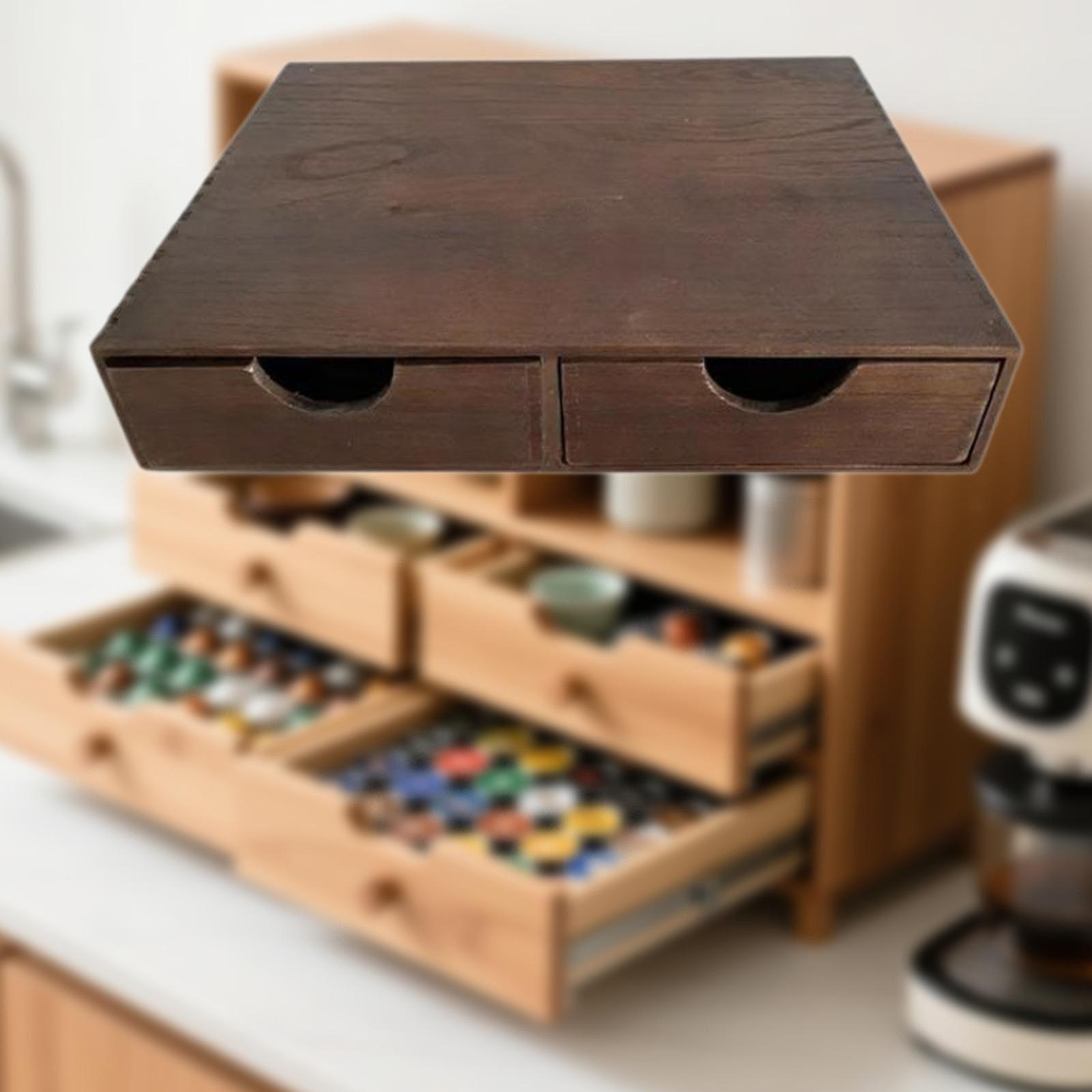Coffee Tea Drawer Organizer - ตู้เก็บของอเนกประสงค์ ที่เก็บแคปซูลกาแฟไม้ ลิ้นชักเก็บแคปซูล ที่จัดเก็บถุงชา ชั้นวางสำหรับมุมกาแฟและห้องครัว