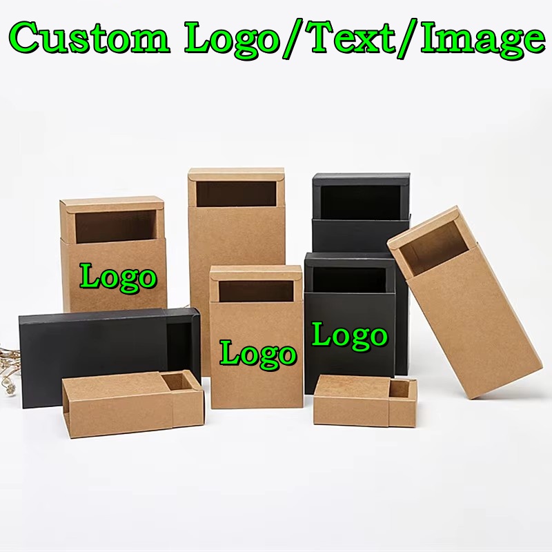 Coffee Tea Drawer Organizer - กล่องกระดาษคราฟท์สีดำแบบพับได้ 20 ชิ้น 350 แกรม สำหรับใส่ของขวัญ