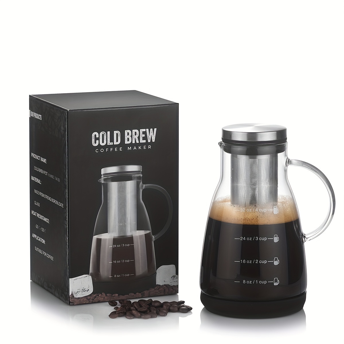 Coffee Tea Jug - เหยือกแก้วคลาสสิกขนาด 24 ออนซ์ สำหรับกาแฟสกัดเย็น แบบเทเอง ไม่ใช้ไฟฟ้า