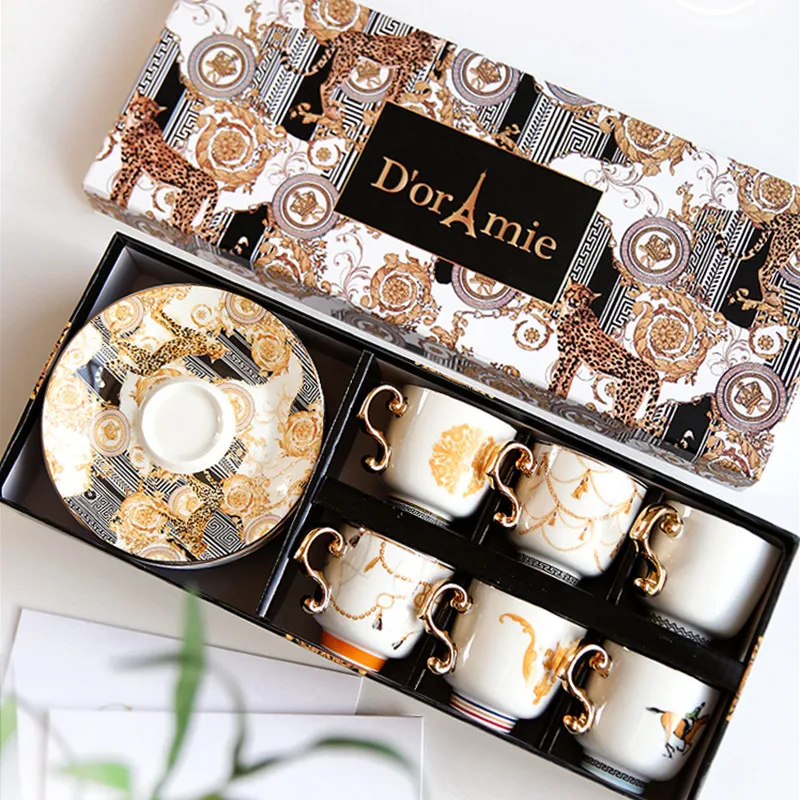 Coffee Tea Drawer Organizer - Vintage Luxury Bone China ถ้วยกาแฟและจานรองชุด 6
