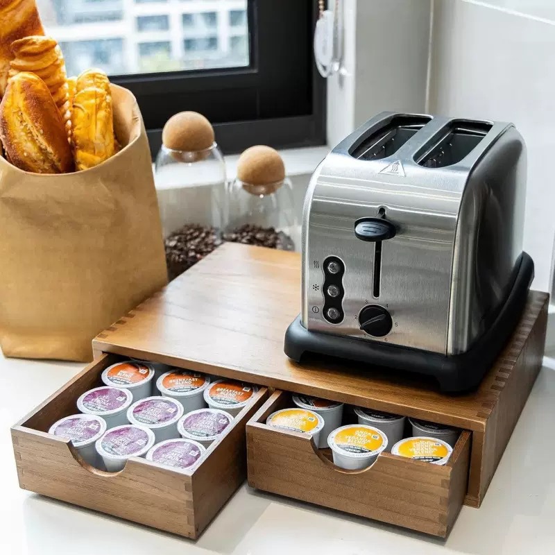 ฐานวางเครื่องชงกาแฟไม้เนื้อแข็ - Coffee Tea Drawer Organizer บทวิจารณ์และราคา