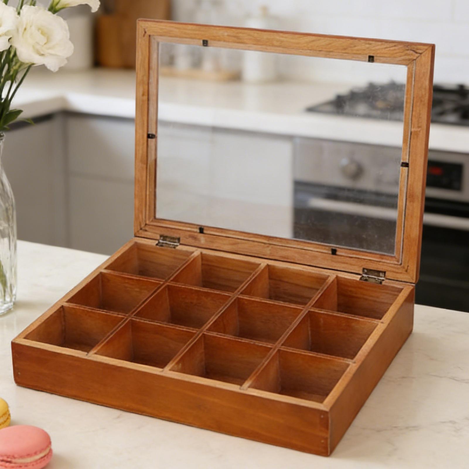 กล่องเก็บถุงชา 12 ช่อง กล่องไม - Coffee Tea Drawer Organizer บทวิจารณ์และราคา